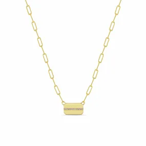 14k Horizontal Pavé Diamond Line Square Edge Dog Tag Necklace