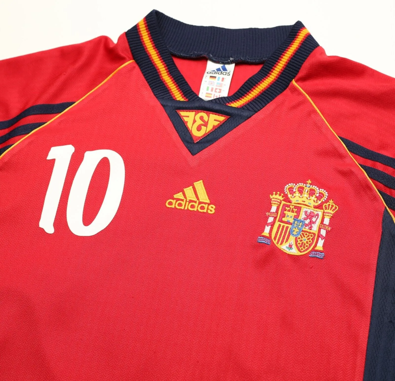 1998/00 RAUL #10 Spain Vintage adidas Home Football Shirt (L) World Cup 98