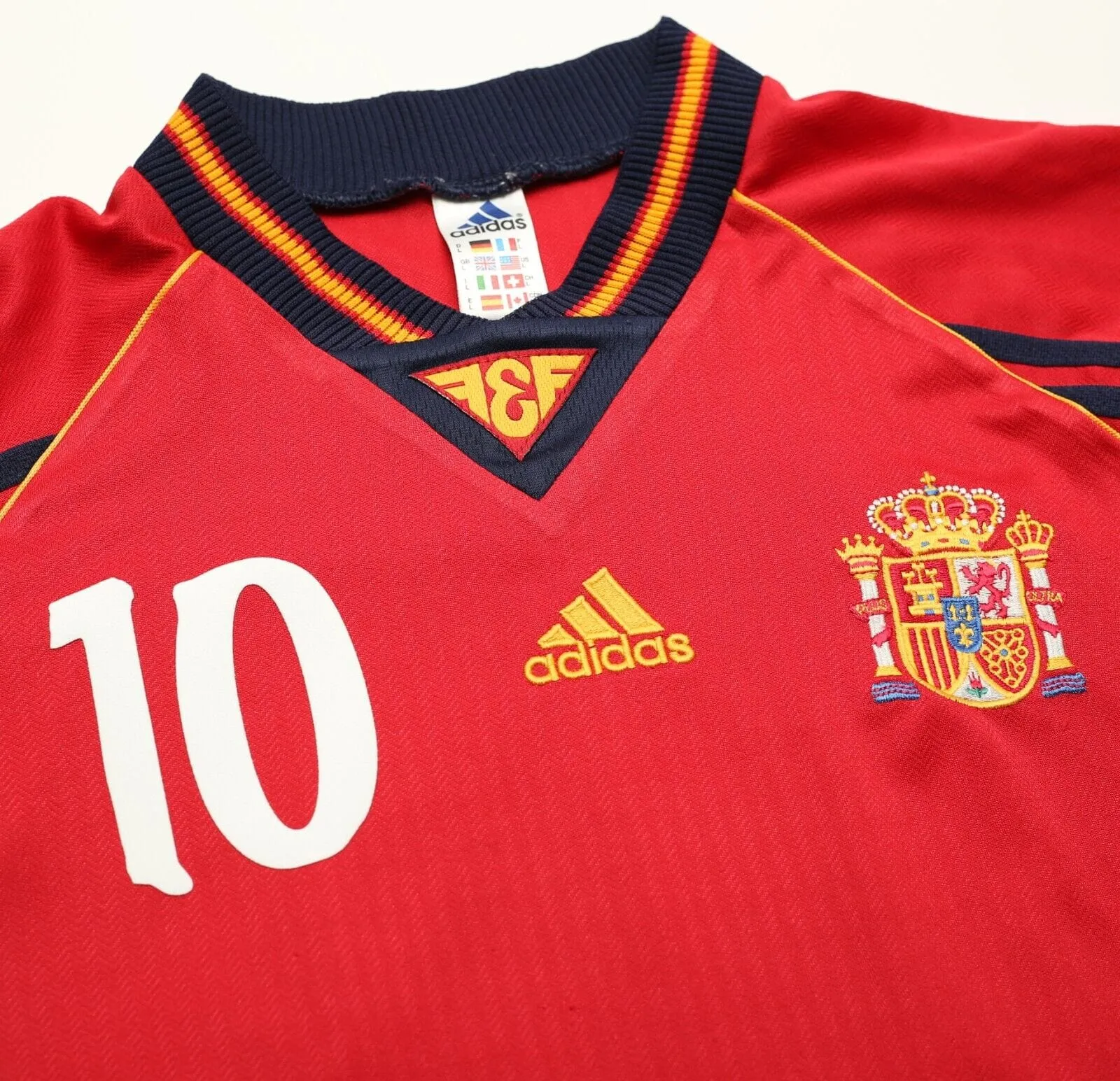 1998/00 RAUL #10 Spain Vintage adidas Home Football Shirt (L) World Cup 98