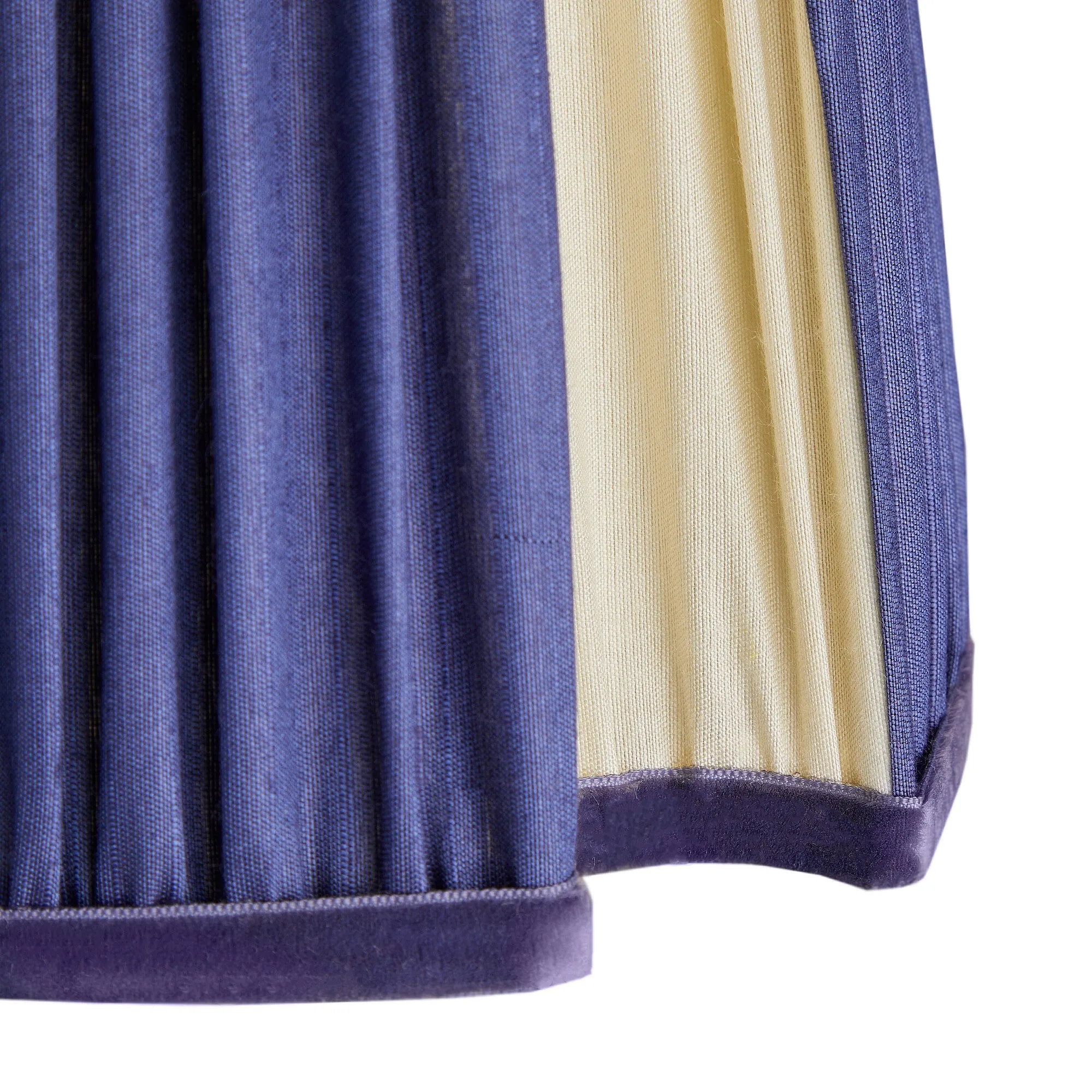 25cm fluted fancy shade in cobalt and cream silk with velvet tape