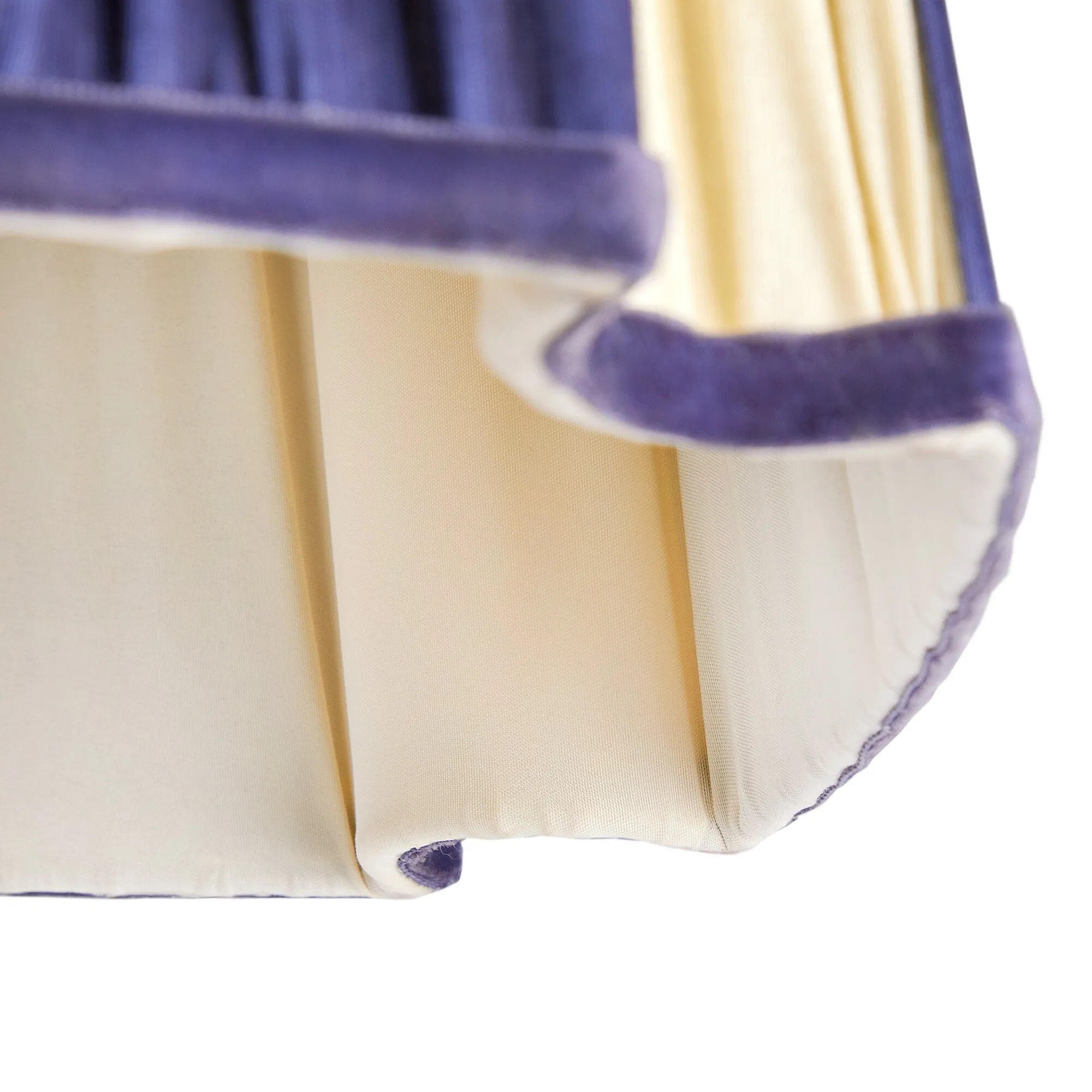 25cm fluted fancy shade in cobalt and cream silk with velvet tape