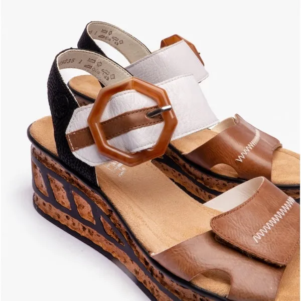 68176-64 Ladies Wedges Sandals Beige Multi