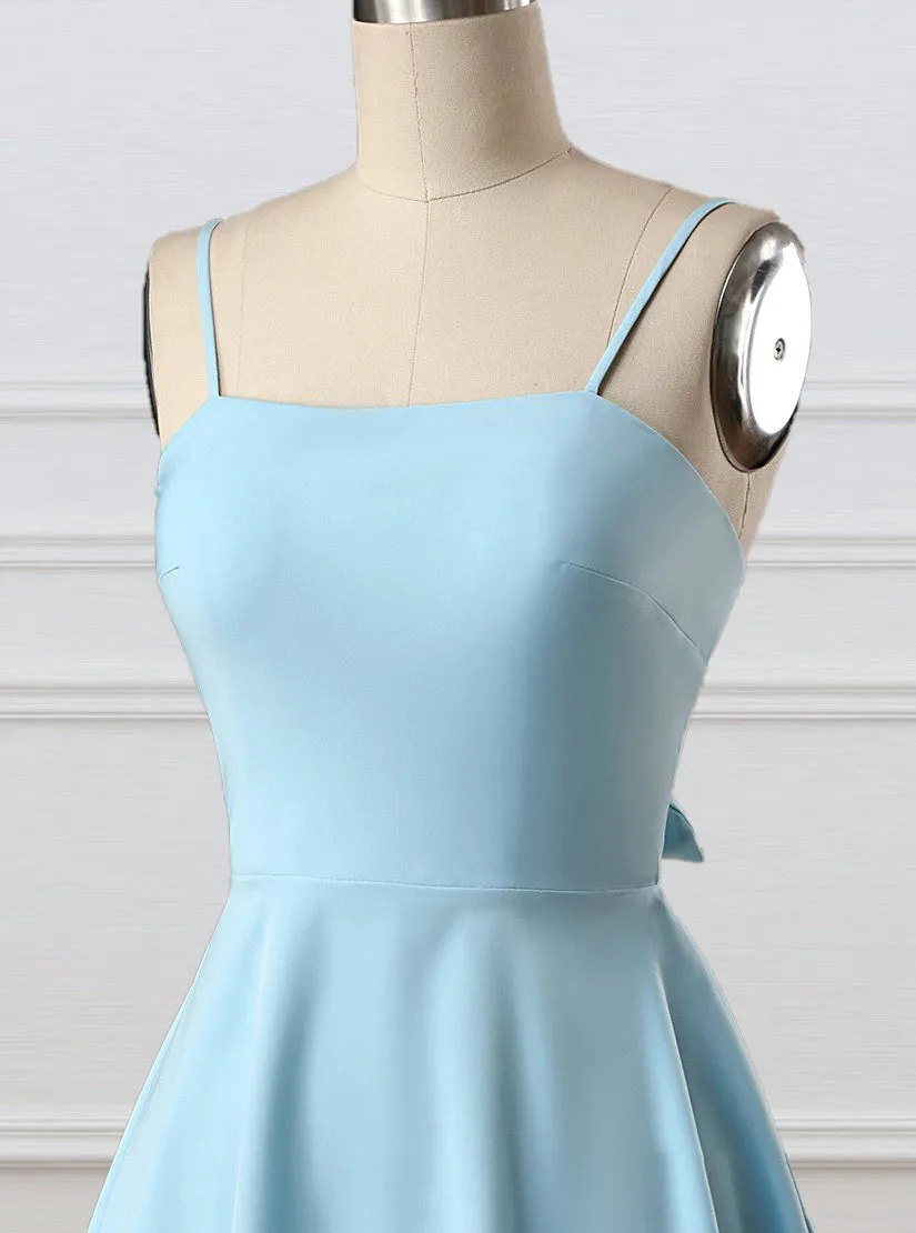 A-Line Spaghetti Straps Short Blue Satin Homecoming Dress PD1119