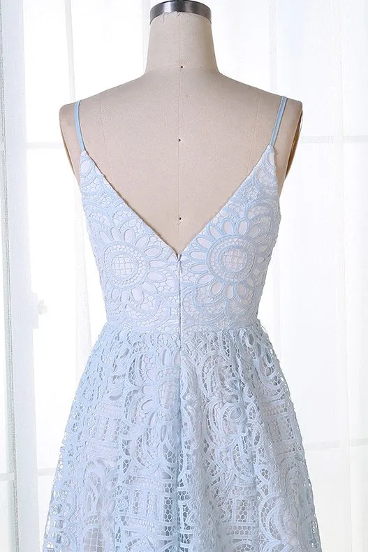 A-Line Spaghetti V-neck Short Prom Dress Lace Homecoming Dress OM301