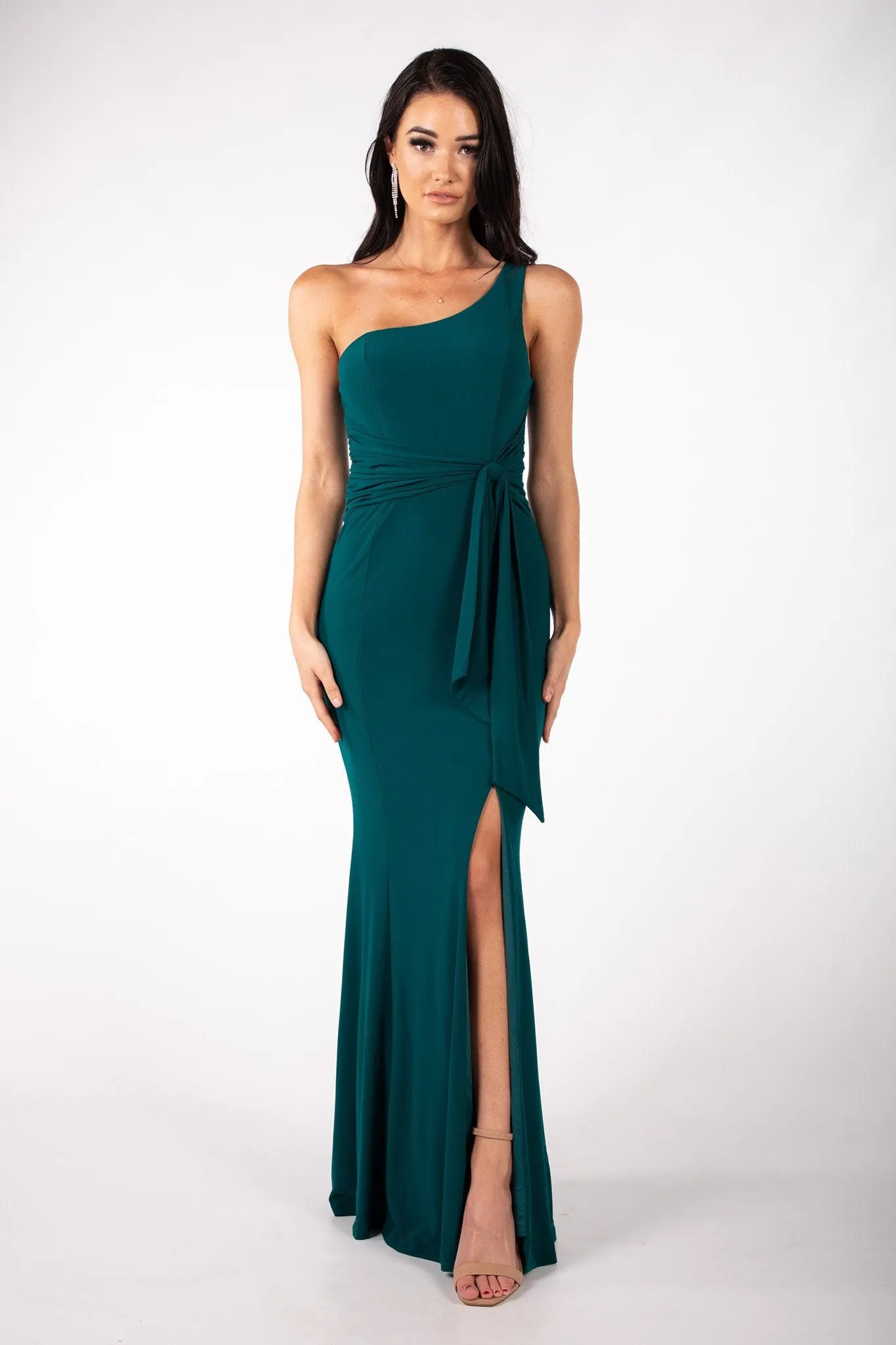 ABIGAIL One Shoulder Maxi Column Dress - Dark Green