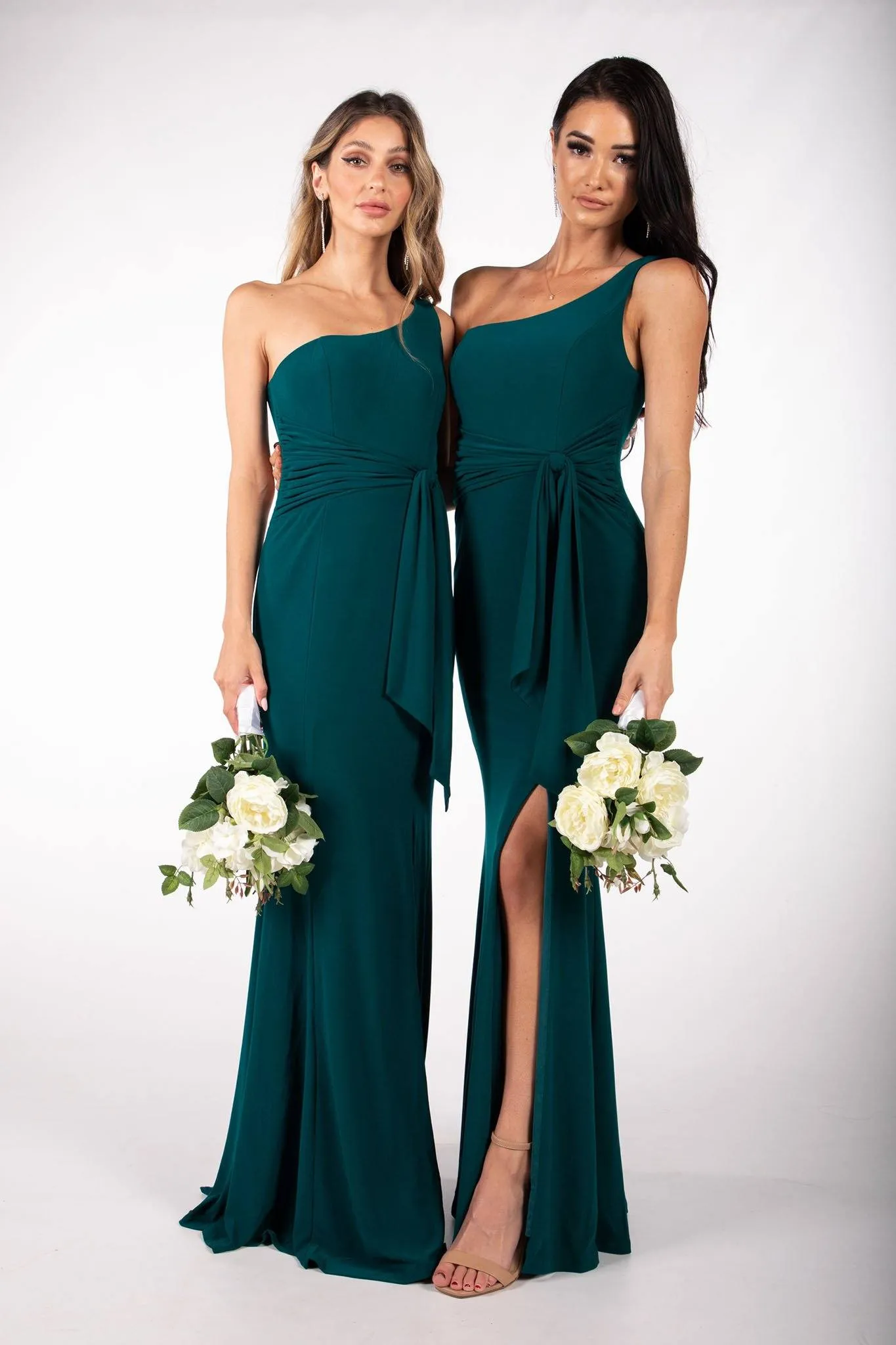 ABIGAIL One Shoulder Maxi Column Dress - Dark Green