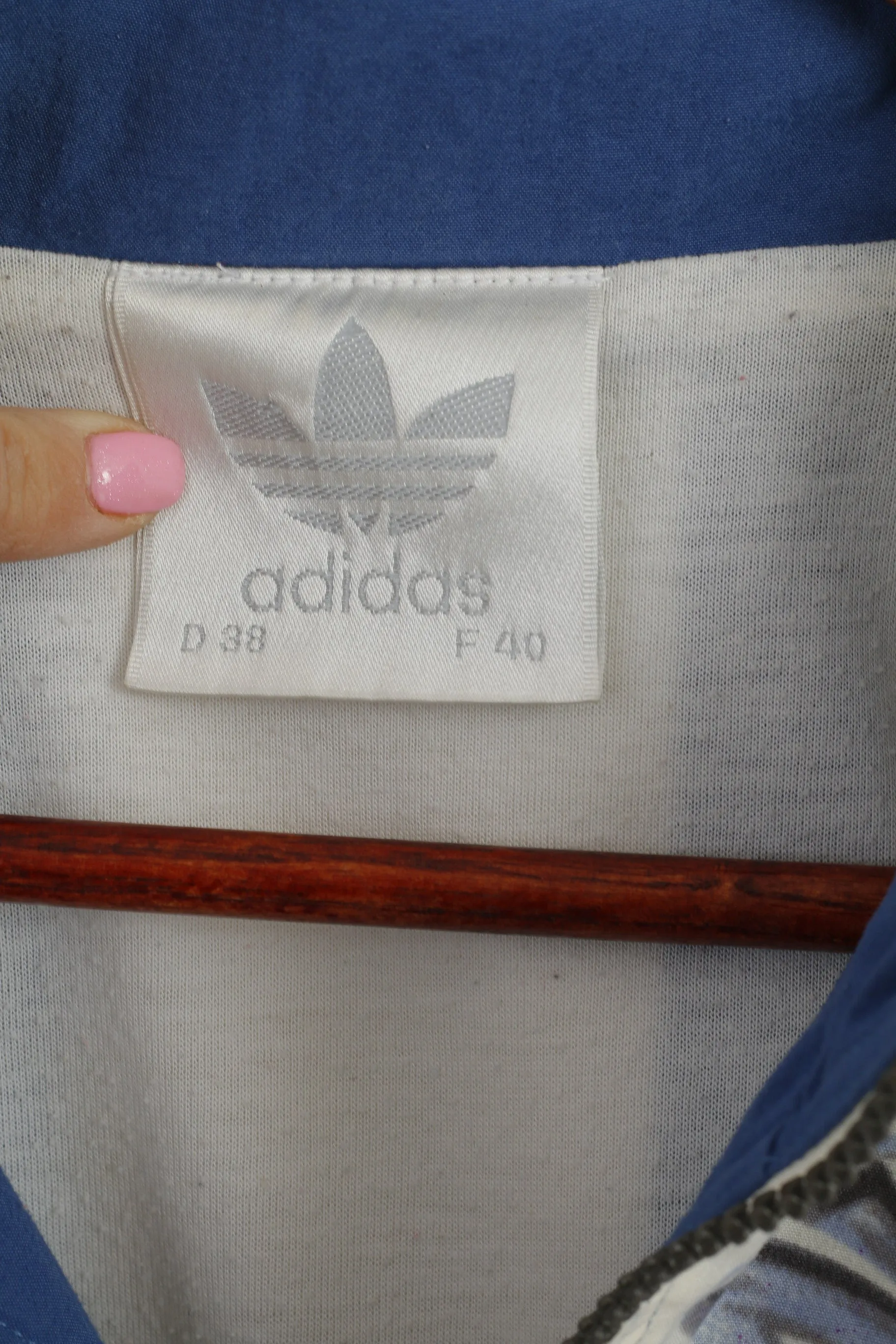 Adidas Women 10 38 S Jacket Vintage Blue Nylon Full Zipper Lightweight Retro Top