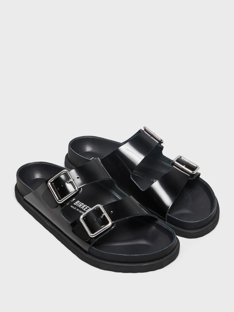 Arizona Shiny Leather Sandals in Black