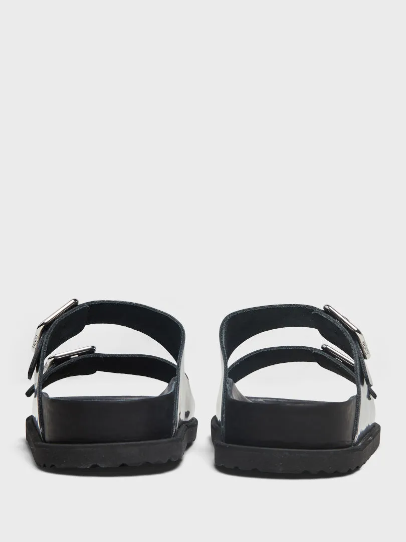 Arizona Shiny Leather Sandals in Black