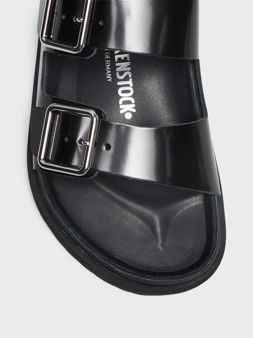 Arizona Shiny Leather Sandals in Black