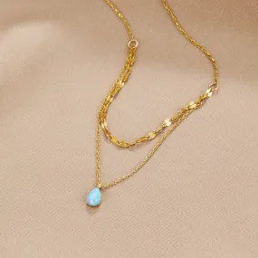 Blue Opal Teardrop Layered Necklace