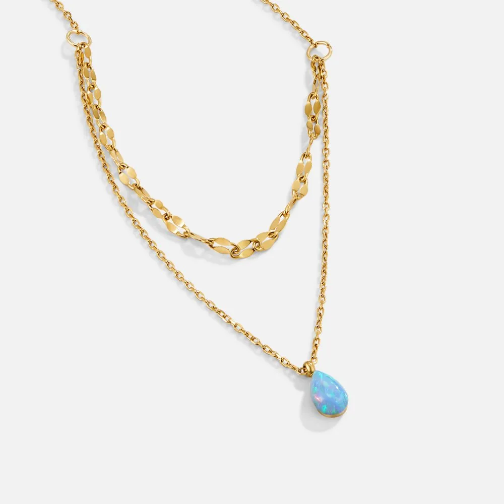 Blue Opal Teardrop Layered Necklace