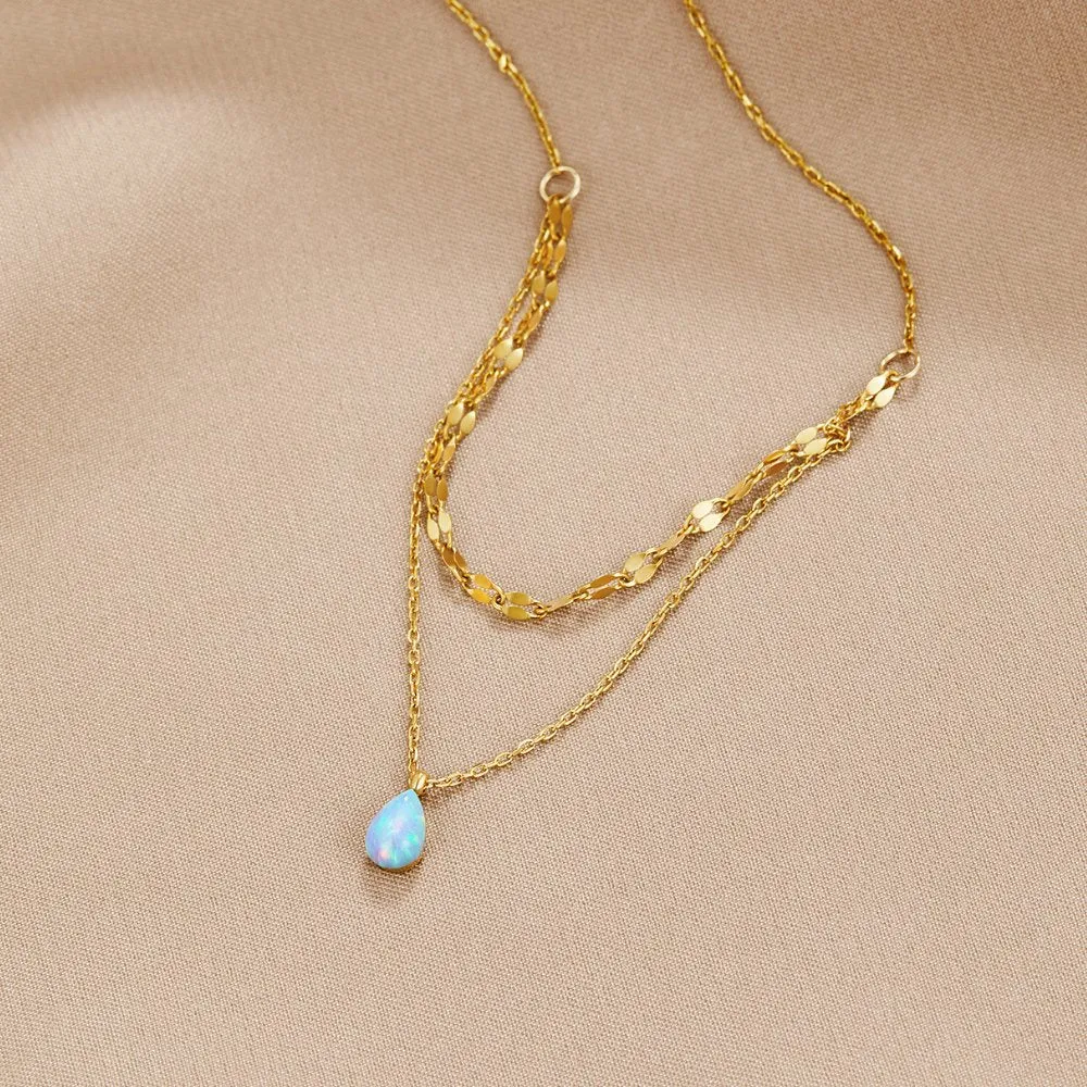 Blue Opal Teardrop Layered Necklace