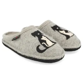 Boiled Wool Slipper "Canegatto" in Silver Gray