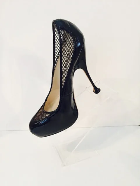 BRIAN ATWOOD Black Patent Leather Heels with Mesh Detail Size 8 1/2