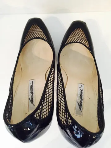 BRIAN ATWOOD Black Patent Leather Heels with Mesh Detail Size 8 1/2