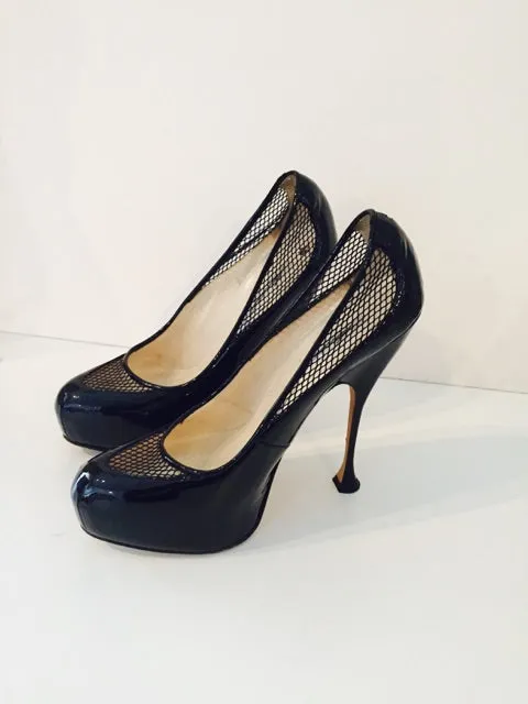 BRIAN ATWOOD Black Patent Leather Heels with Mesh Detail Size 8 1/2