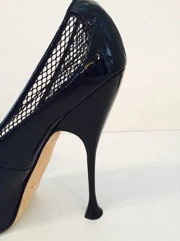 BRIAN ATWOOD Black Patent Leather Heels with Mesh Detail Size 8 1/2