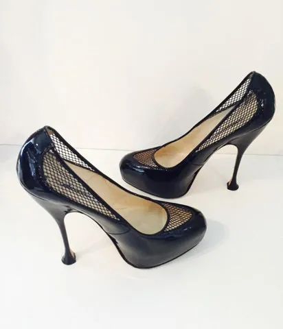 BRIAN ATWOOD Black Patent Leather Heels with Mesh Detail Size 8 1/2