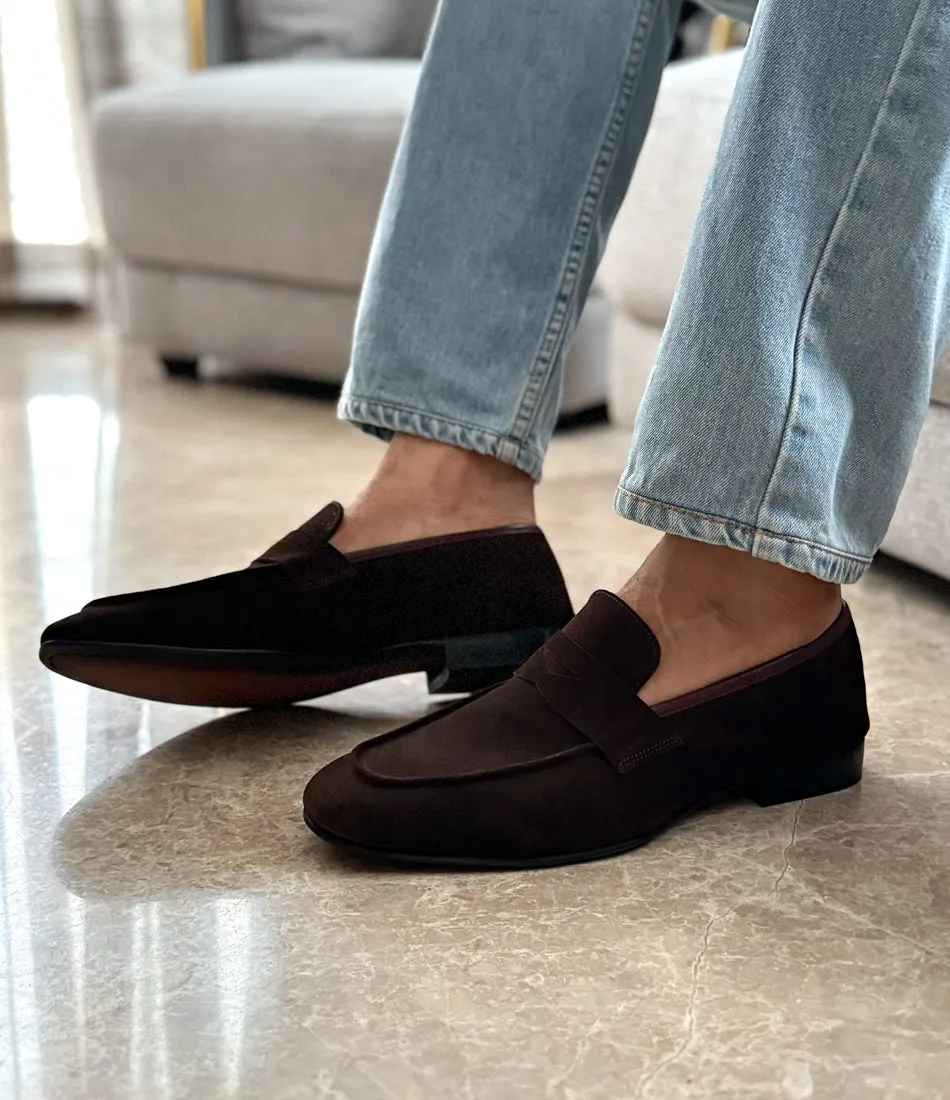 Brown Suede Penny Loafers - Ultra-Flex