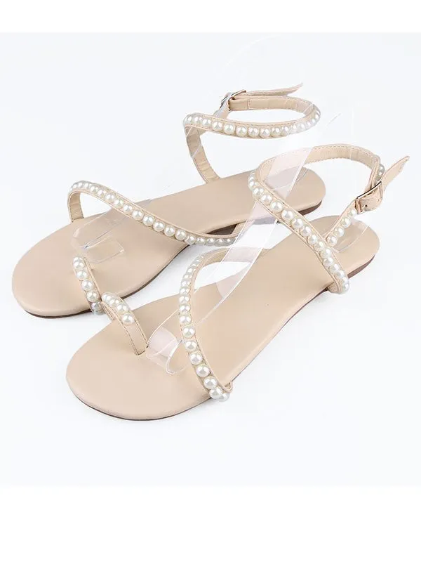 Buckle Flat Shoes Sheepskin Flat Heel Peep Toe OS137