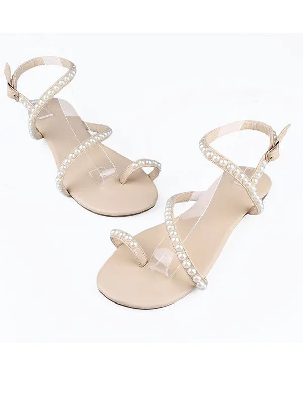 Buckle Flat Shoes Sheepskin Flat Heel Peep Toe OS137