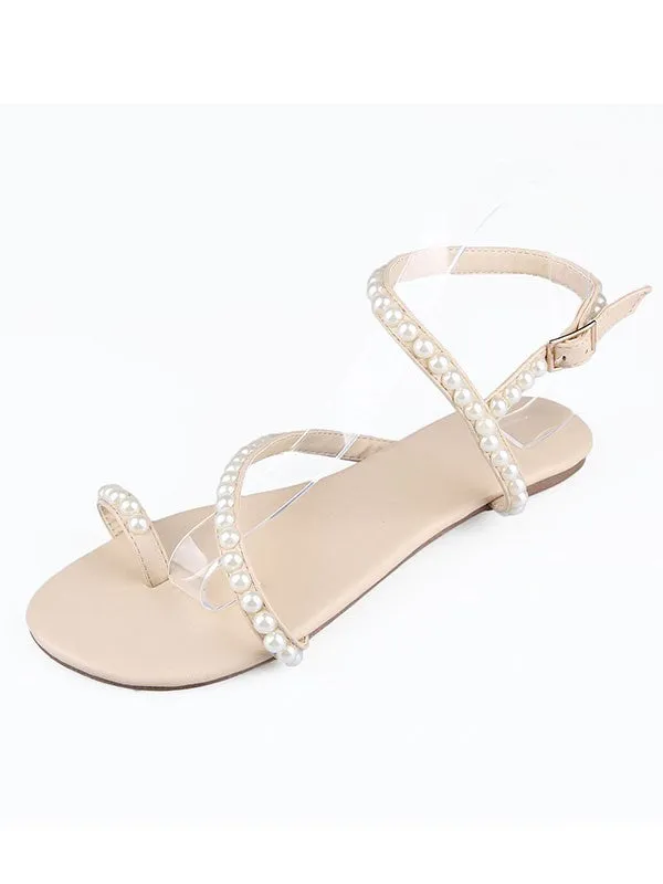 Buckle Flat Shoes Sheepskin Flat Heel Peep Toe OS137