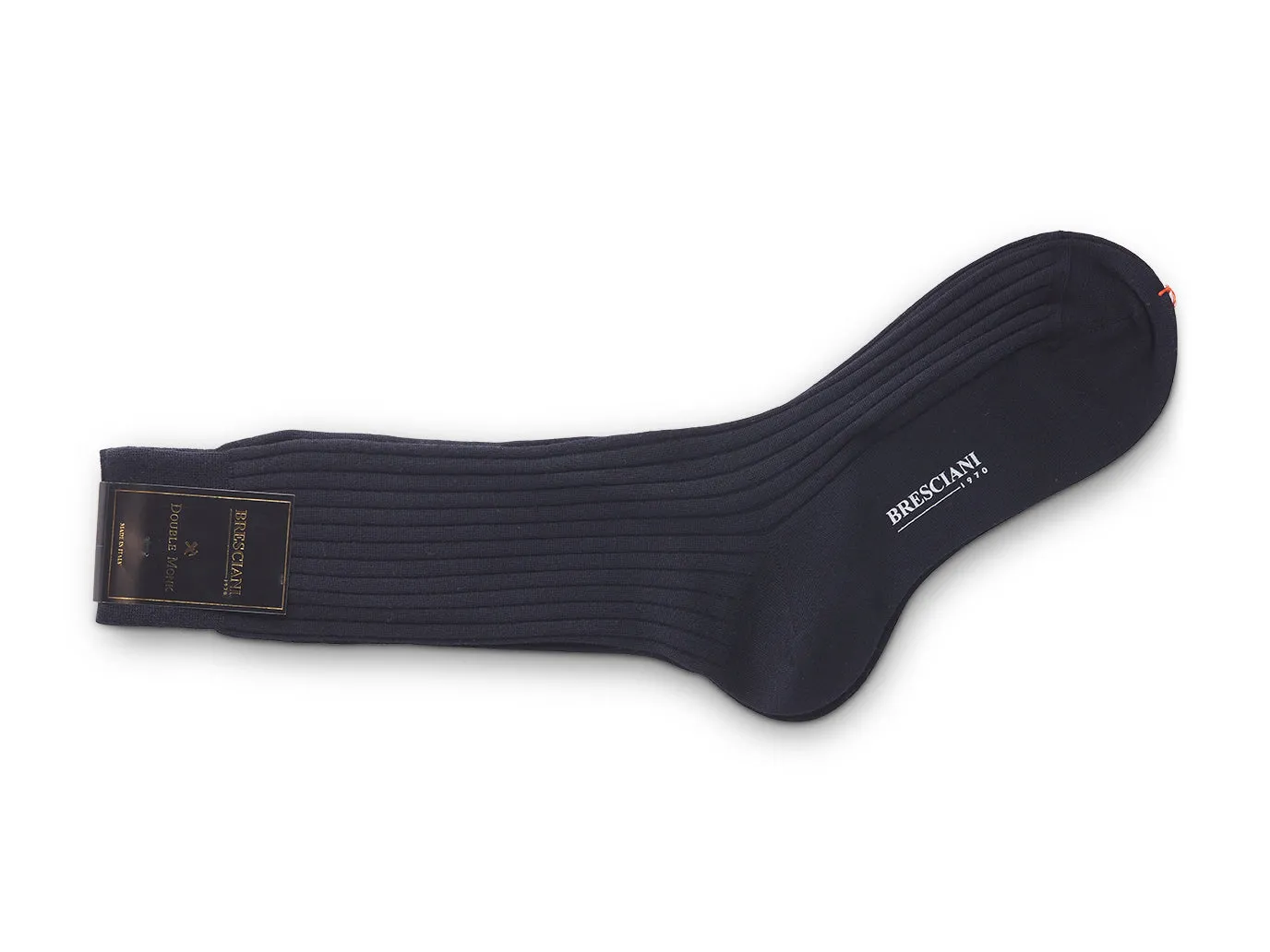 Calf Length 100% Wool Socks Plain Ribbed Navy