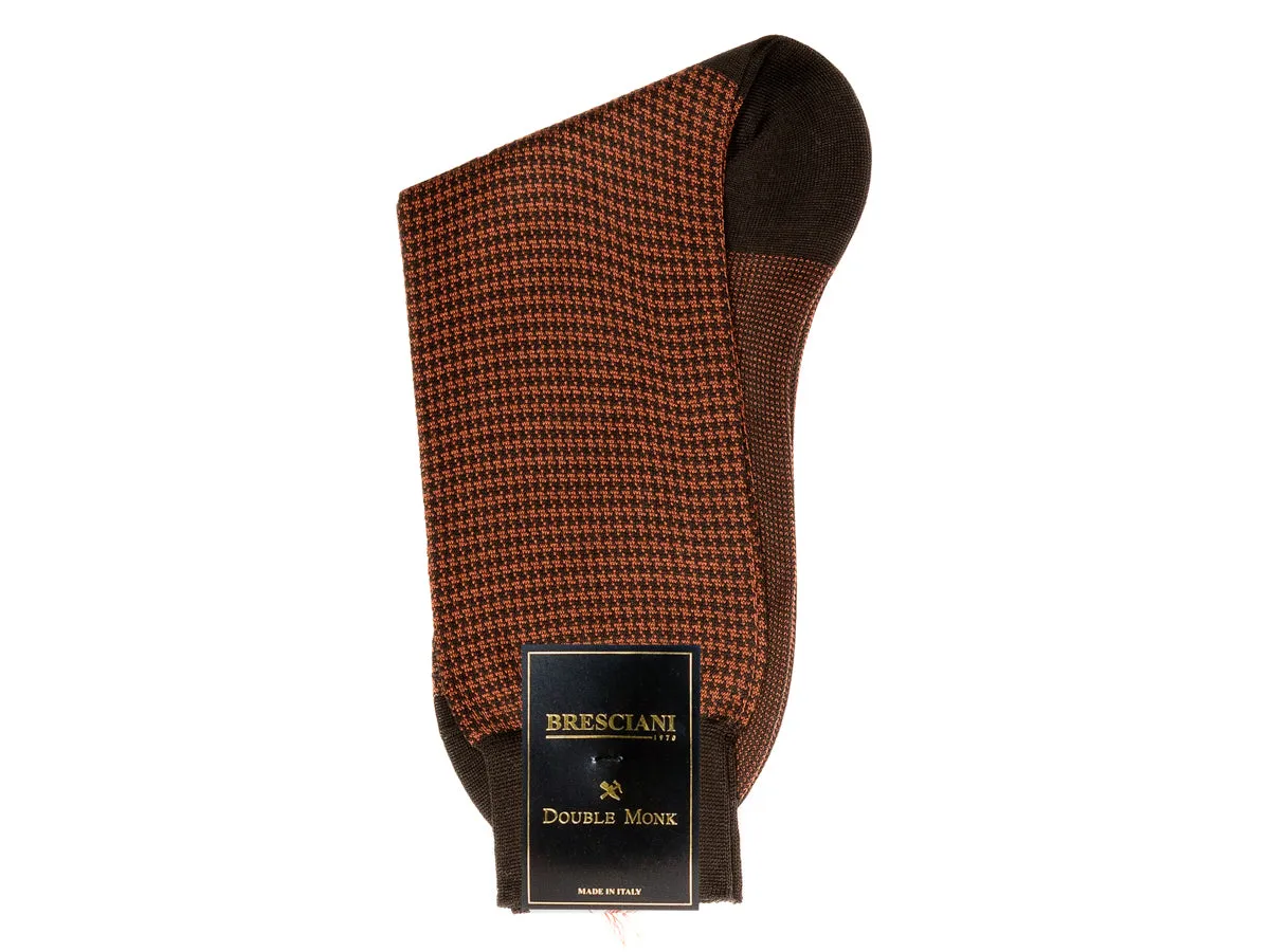 Calf Length Cotton Socks Brown & Tan Dogstooth