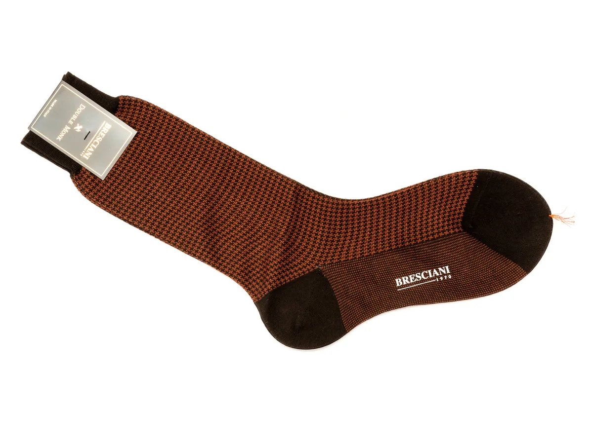 Calf Length Cotton Socks Brown & Tan Dogstooth