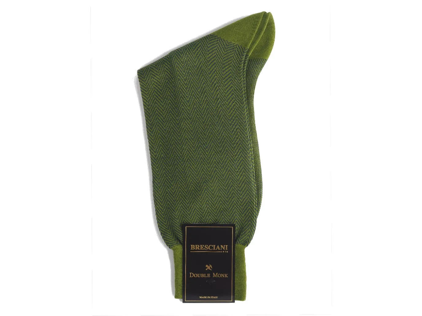 Calf Length Cotton Socks Green & Blue Herringbone