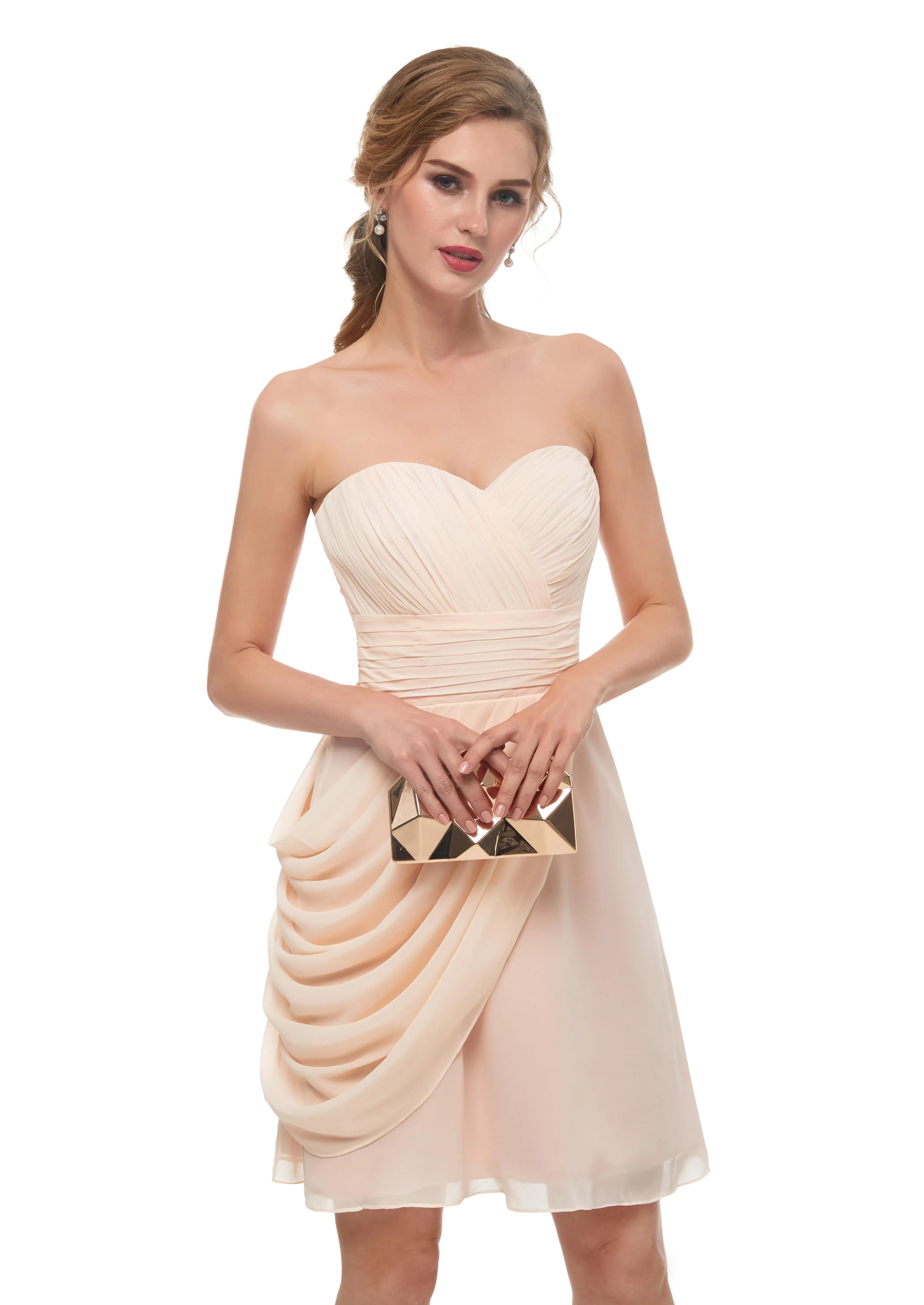 Champagne Chiffon Sleeveless Sweetheart Prom Dress Short Homecoming Dresses AS13669