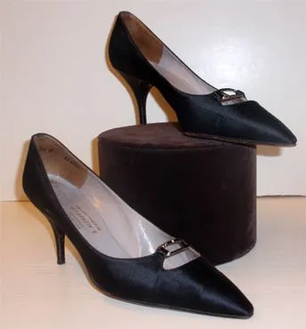 CHARLES JOURDAN 1950s "Daphne" Black Satin Pumps with Black Rhinestones