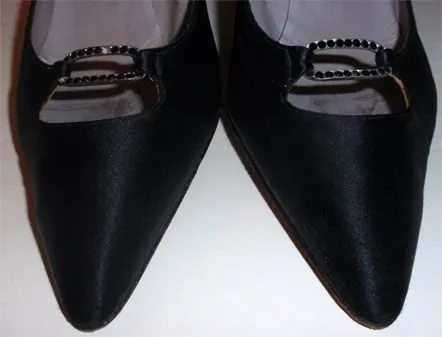 CHARLES JOURDAN 1950s "Daphne" Black Satin Pumps with Black Rhinestones