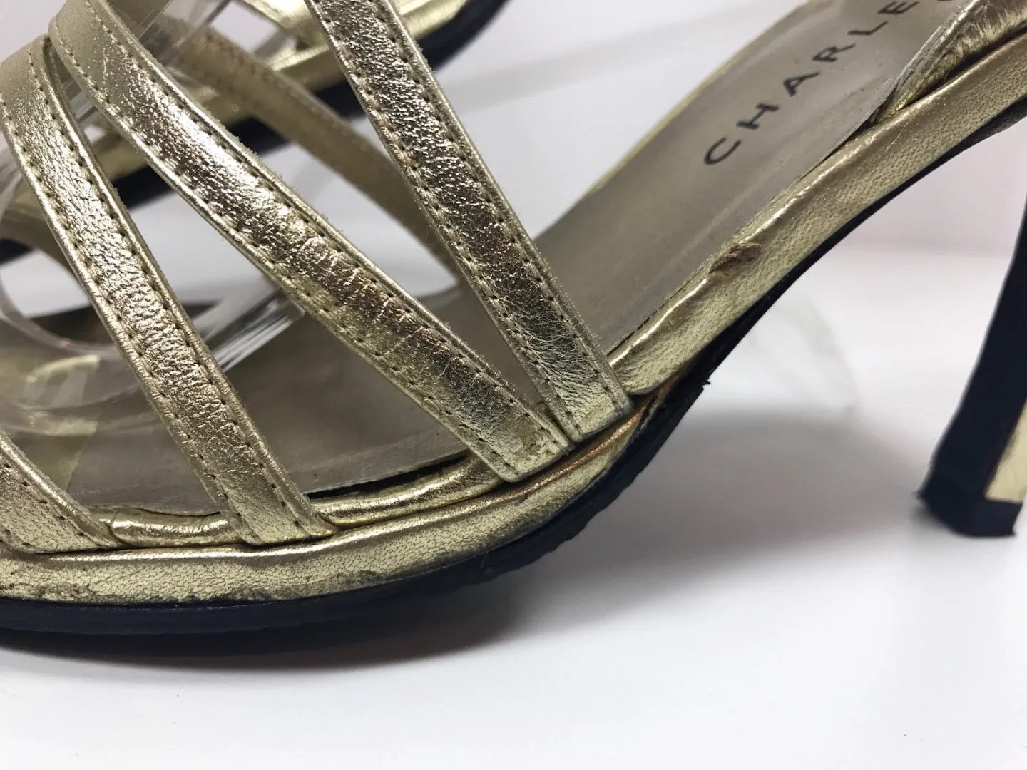 CHARLES JOURDAN Metallic Gold Leather Strappy Heels Size 8 1/2