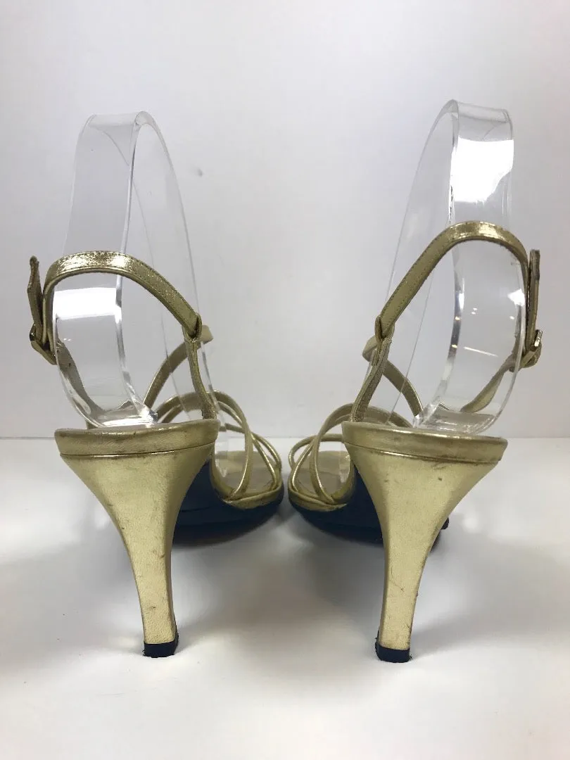 CHARLES JOURDAN Metallic Gold Leather Strappy Heels Size 8 1/2