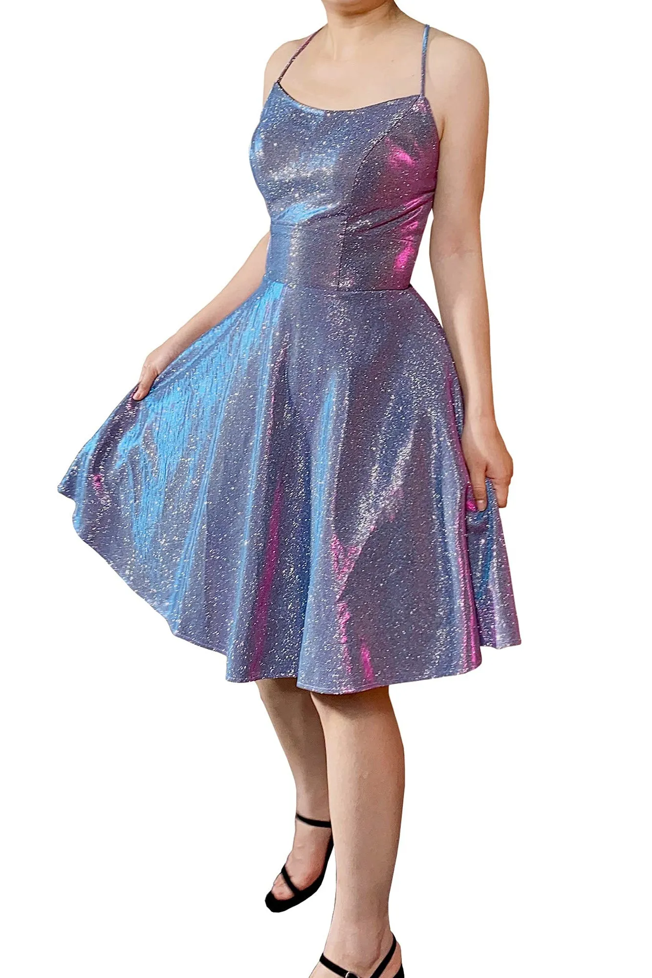 Charming A-Line Spaghetti-Straps Glitter Homecoming Dress