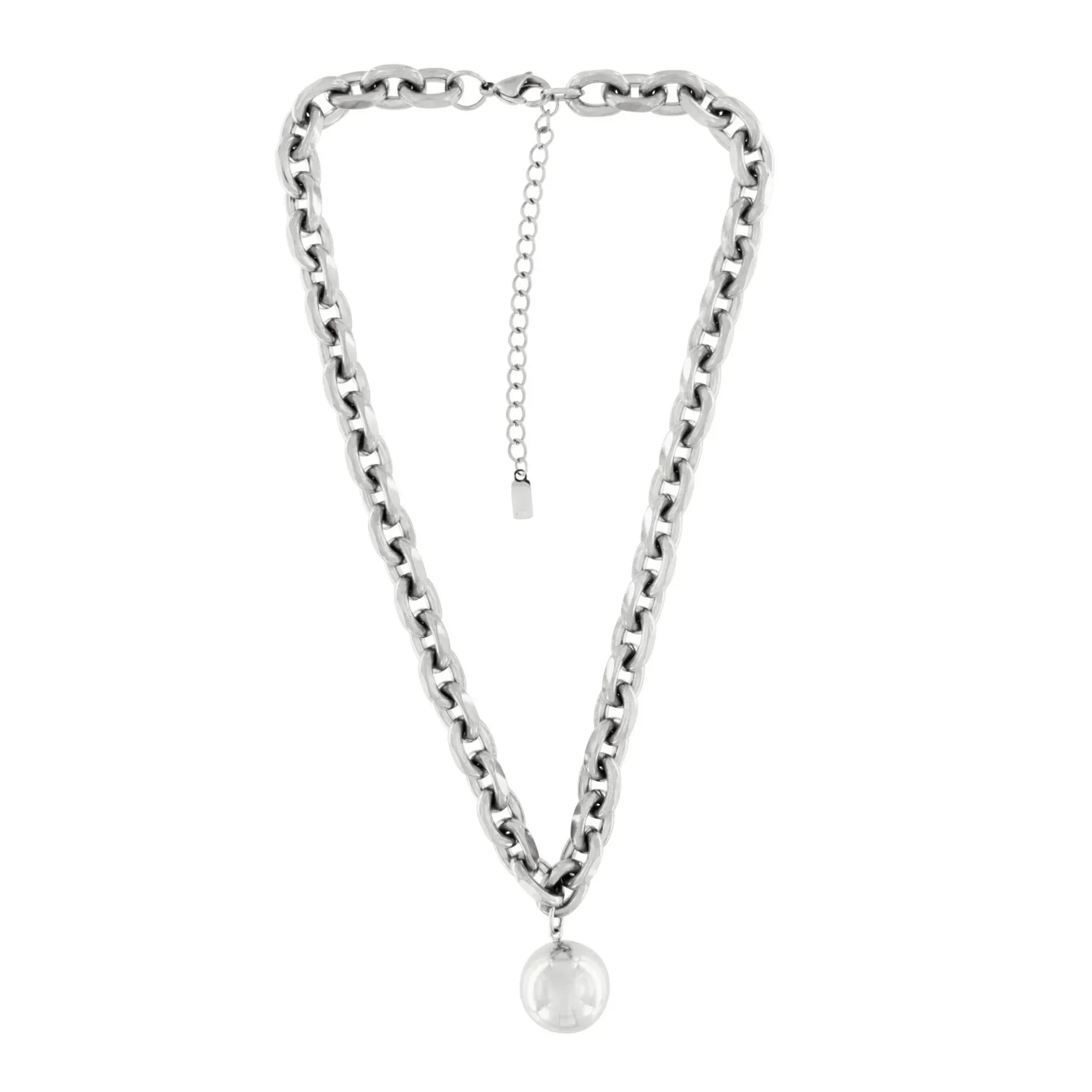 Courage Waterproof Short Mega Ball Necklace Silver Plating