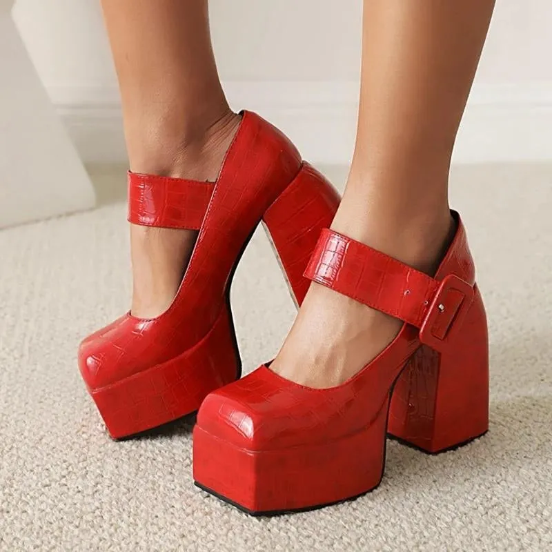 Crocodile Square Toe Platform High Heels