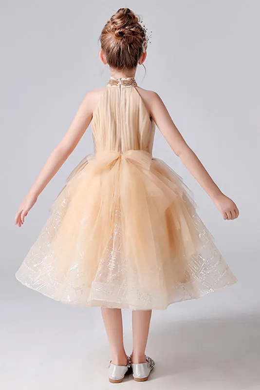 Cute Halter Sleeveless Appliques Flower Girl Dress