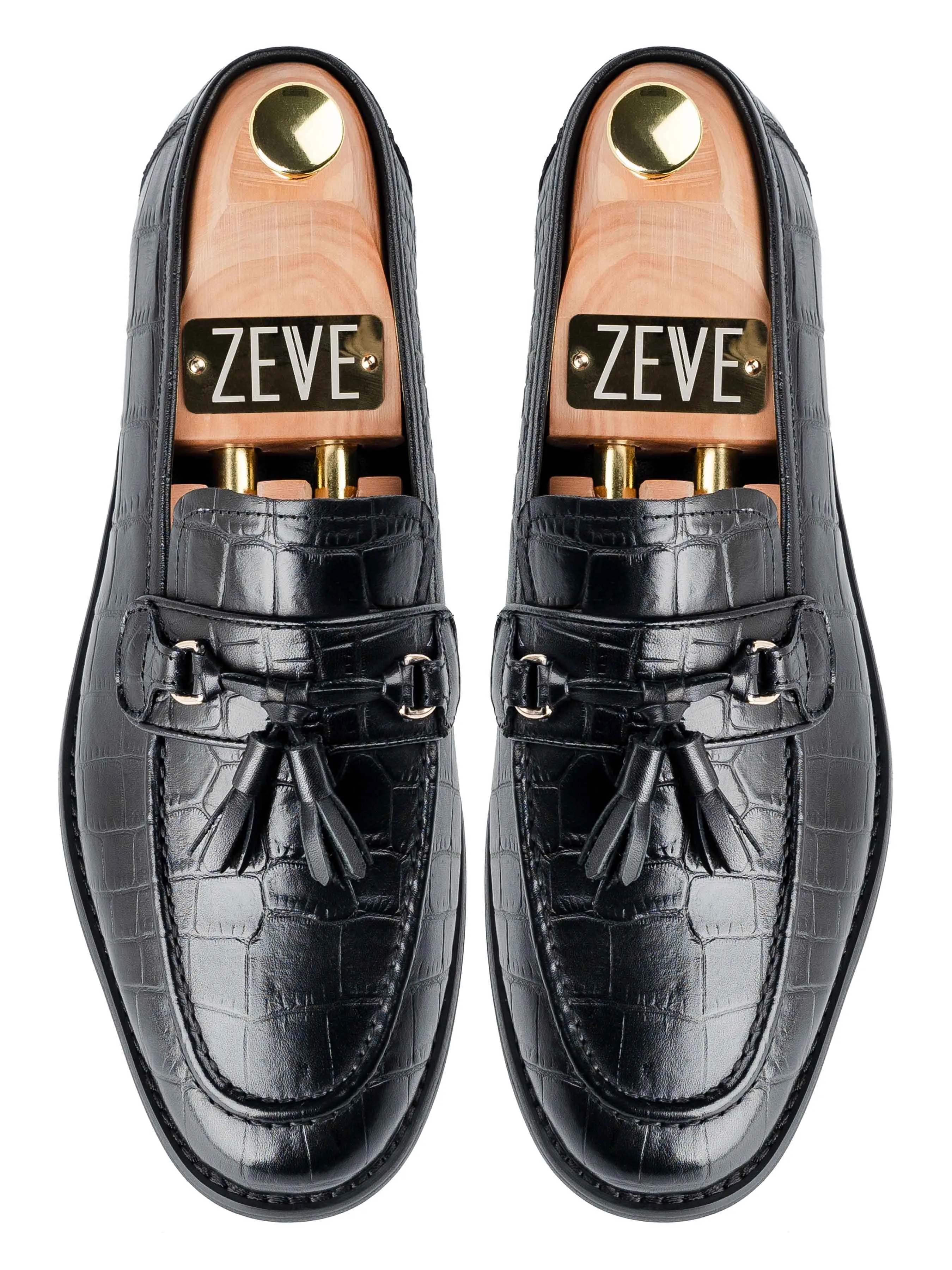 Dario Tassel Loafer - Black Croco Polished Leather