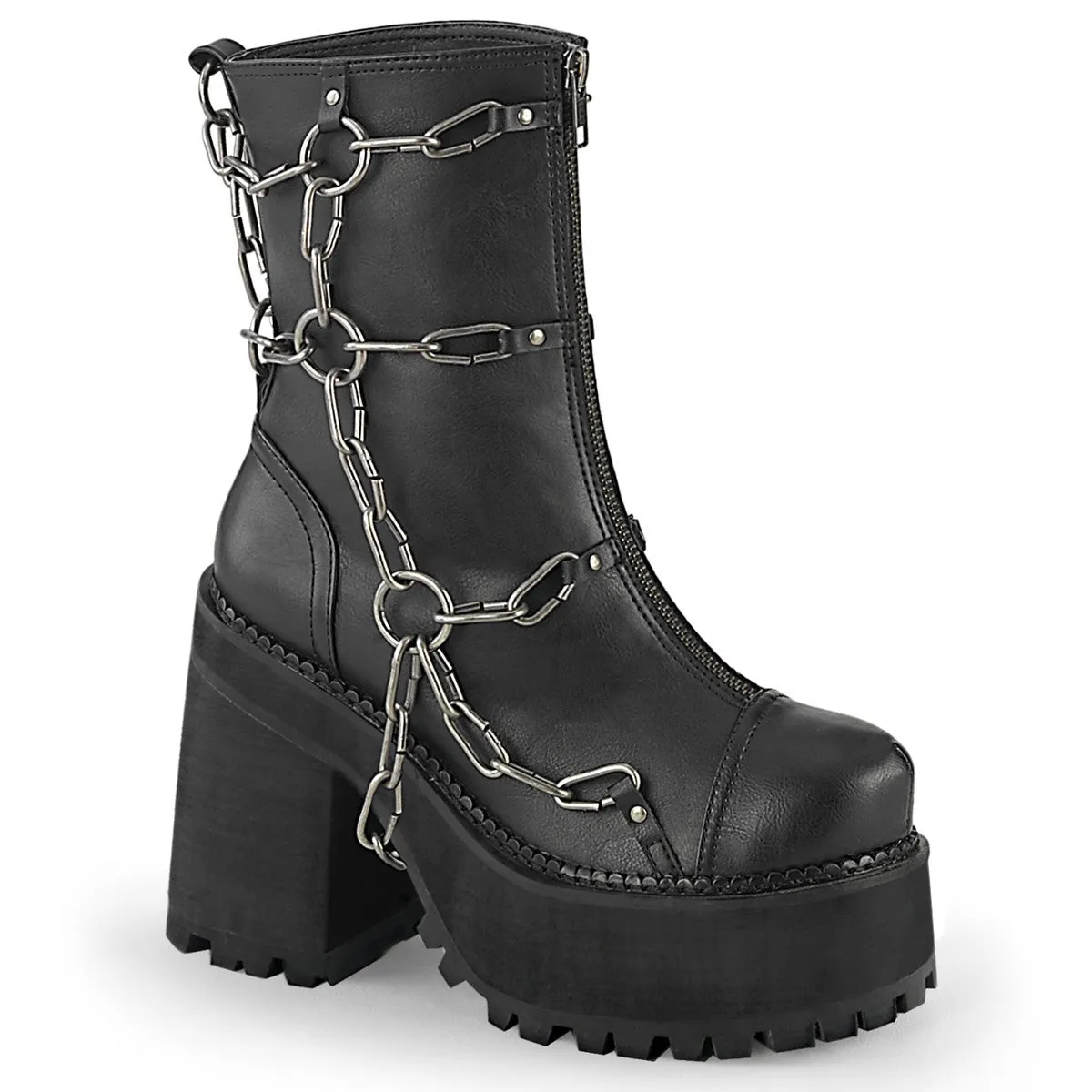 Demonia ASSAULT-66 | Black Vegan Leather Ankle Boots