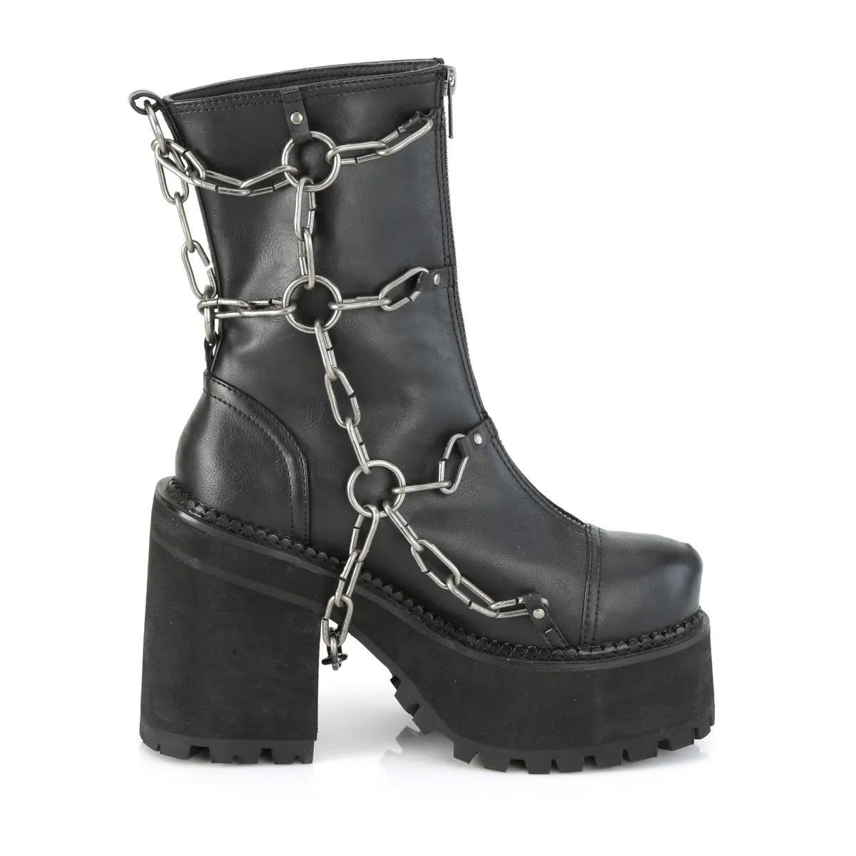 Demonia ASSAULT-66 | Black Vegan Leather Ankle Boots