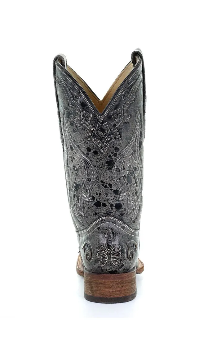 Distressed Black with Snake Inlay Western Boot - Corral Boots at Bourbon Cowgirl