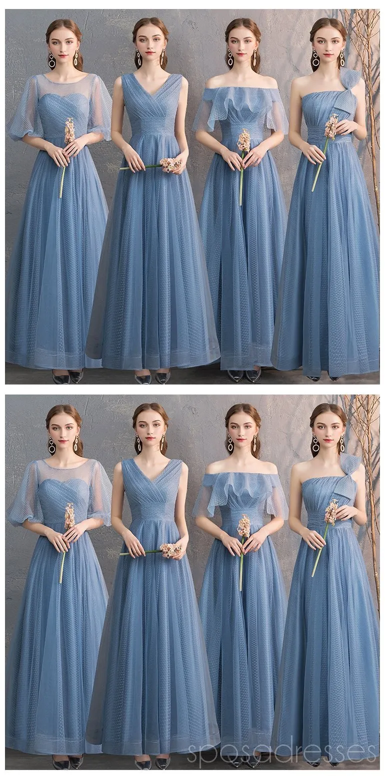 Dusty Blue Floor Length Mismatched Cheap Bridesmaid Dresses Online, WG533