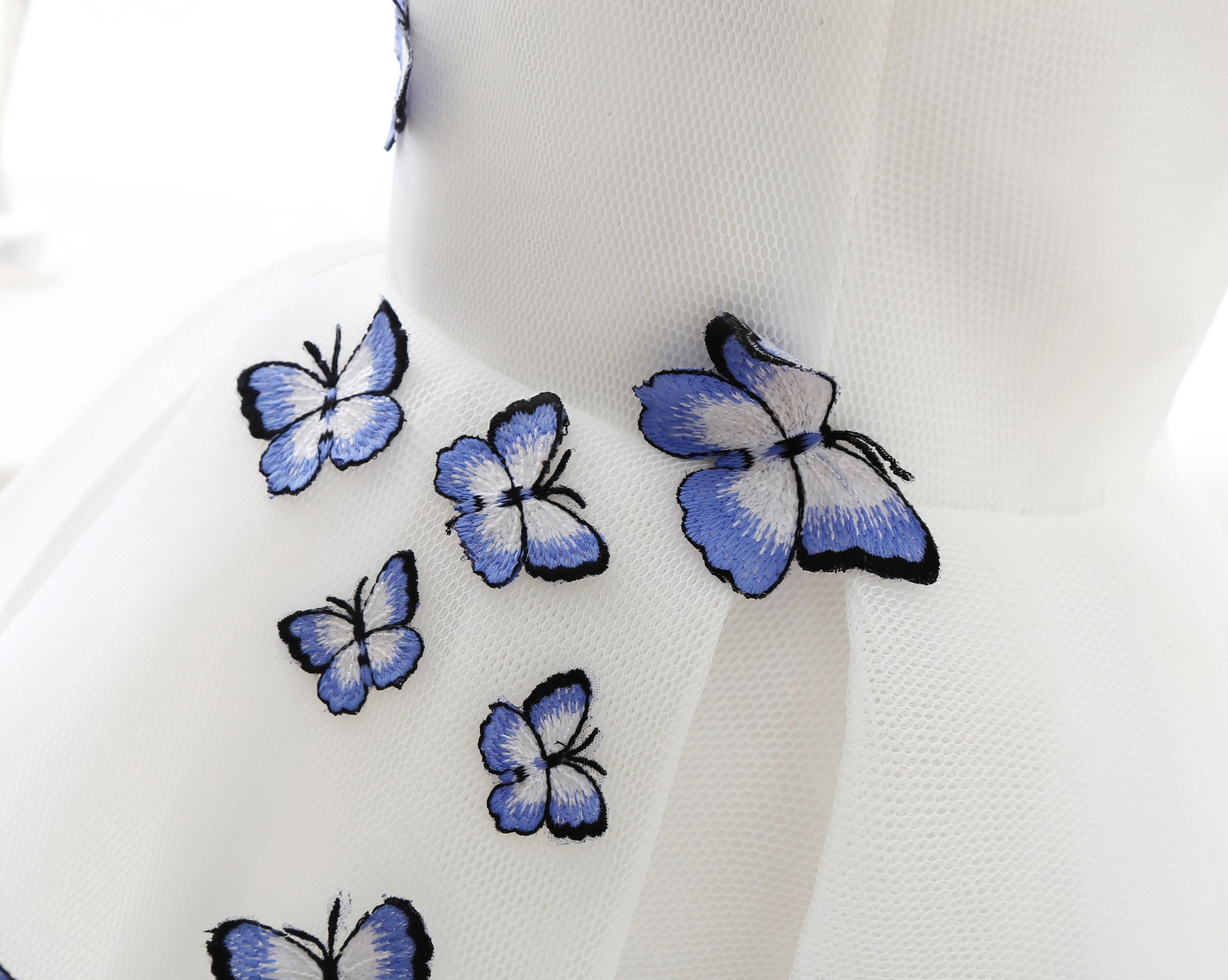 Elegant Sleeveless V-Neck White Homecoming Dress With Blue Butterflies Short Prom Dress AS12426