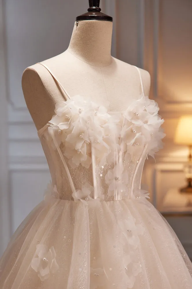 Elegant Tulle Homecoming Dress with Flowers and Beads LJ0576