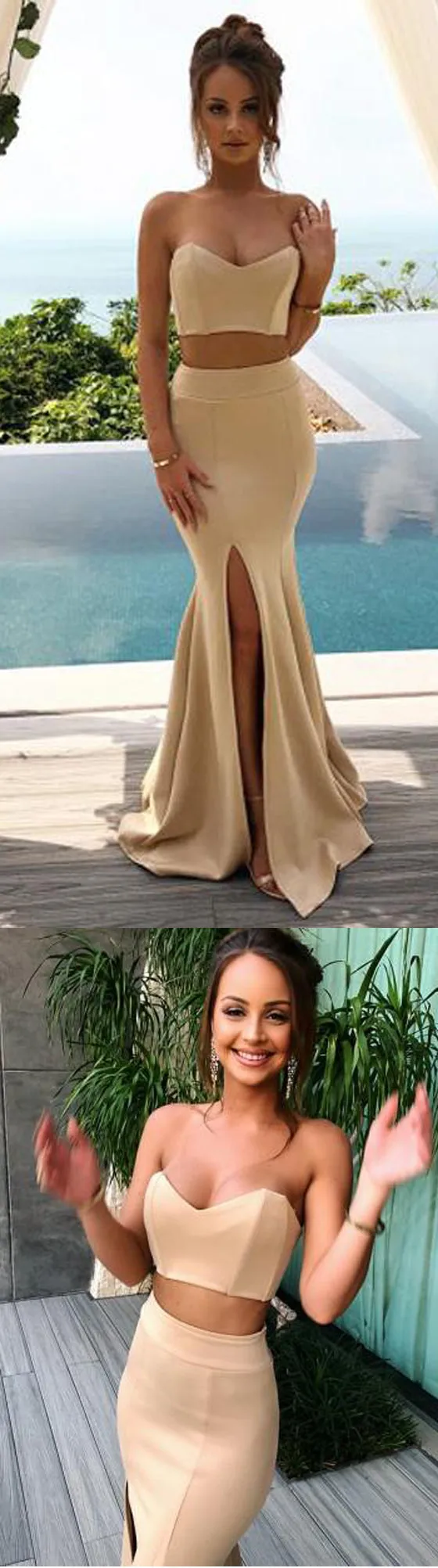 Elegant Two Pieces Sexy Cheap Sweetheart Mermaid Long Bridesmaid Dresses, WG465