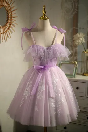 Fairy Short Mini Dress Lilac Birthday Party Dress Homecoming Dress With Appliques