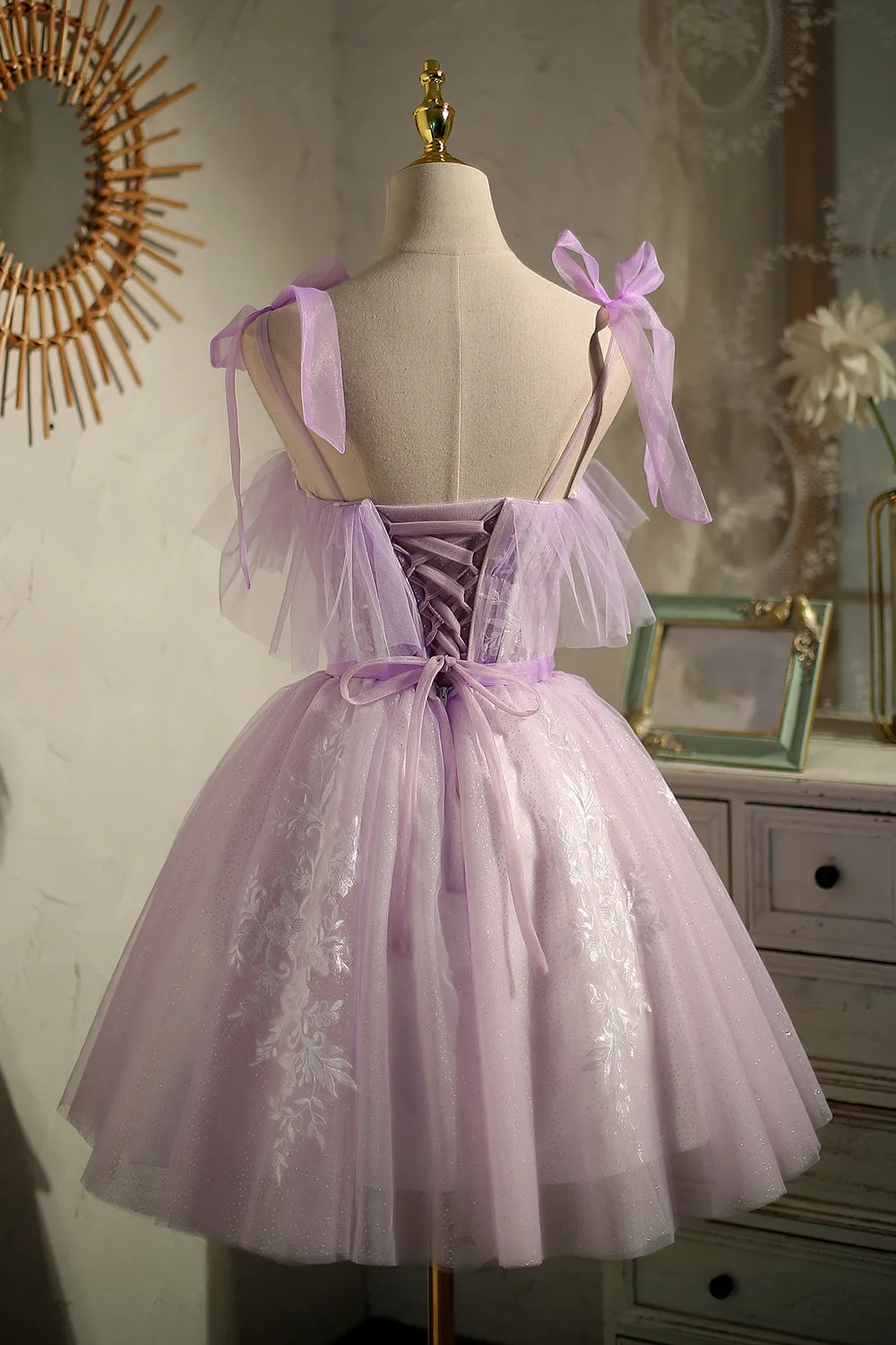 Fairy Short Mini Dress Lilac Birthday Party Dress Homecoming Dress With Appliques